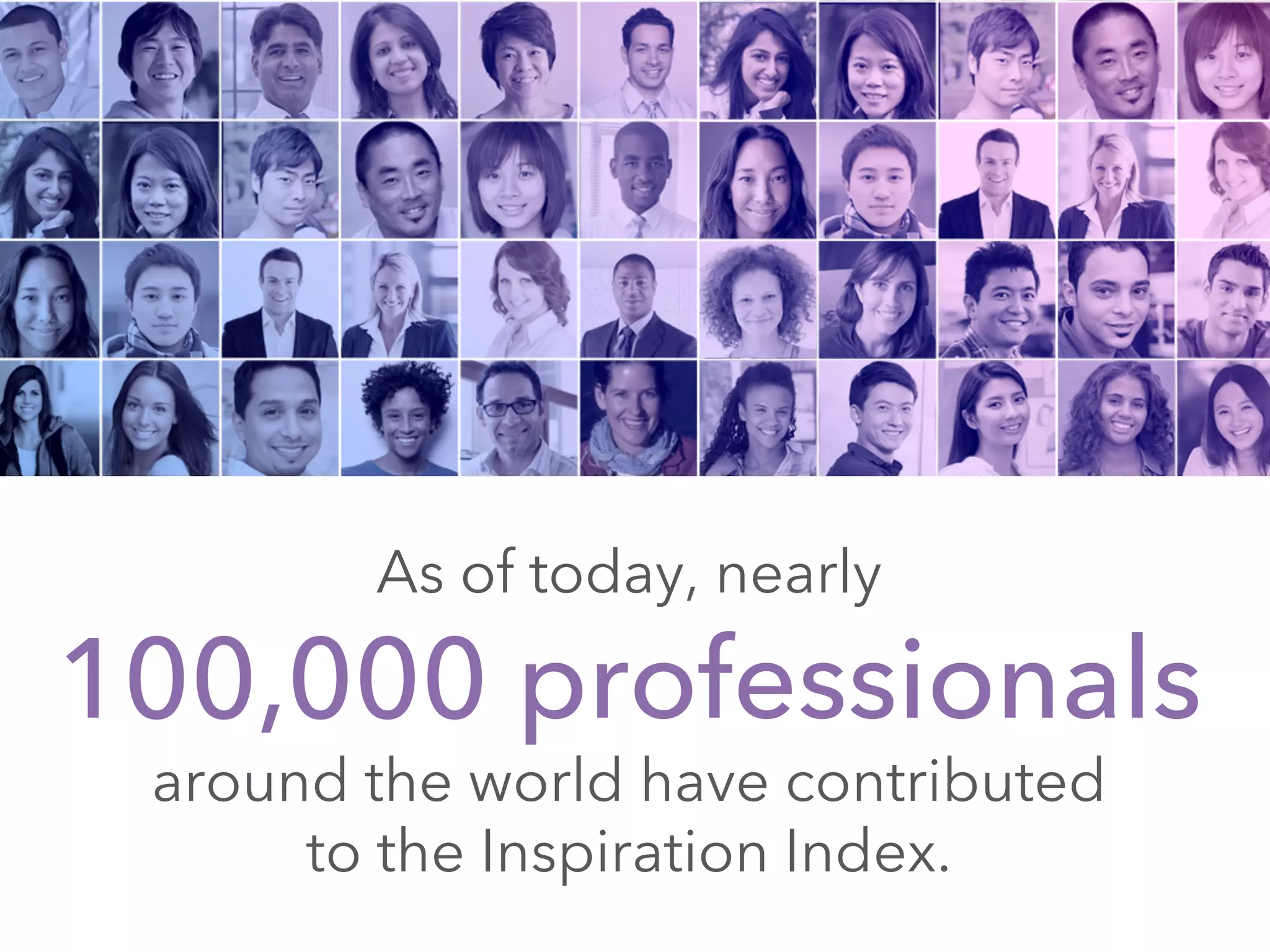 100,000 professionals
around the world have contributed
to the Inspiration Index.
As of today, nearly
 