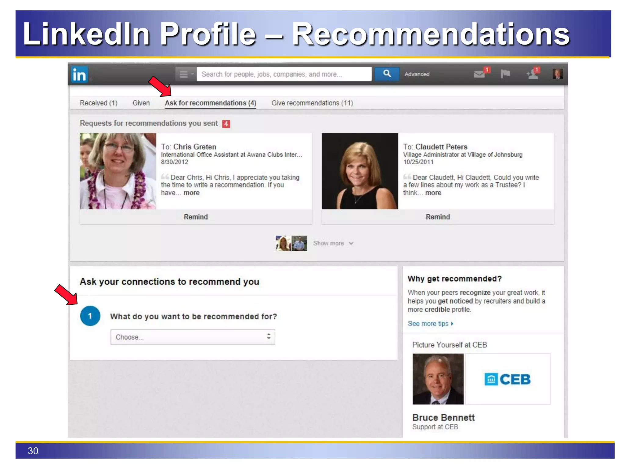 30
LinkedIn Profile – Recommendations
 
