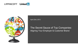 April 23rd, 2013




The Secret Sauce of Top Companies:
Aligning Your Employer & Customer Brand
 