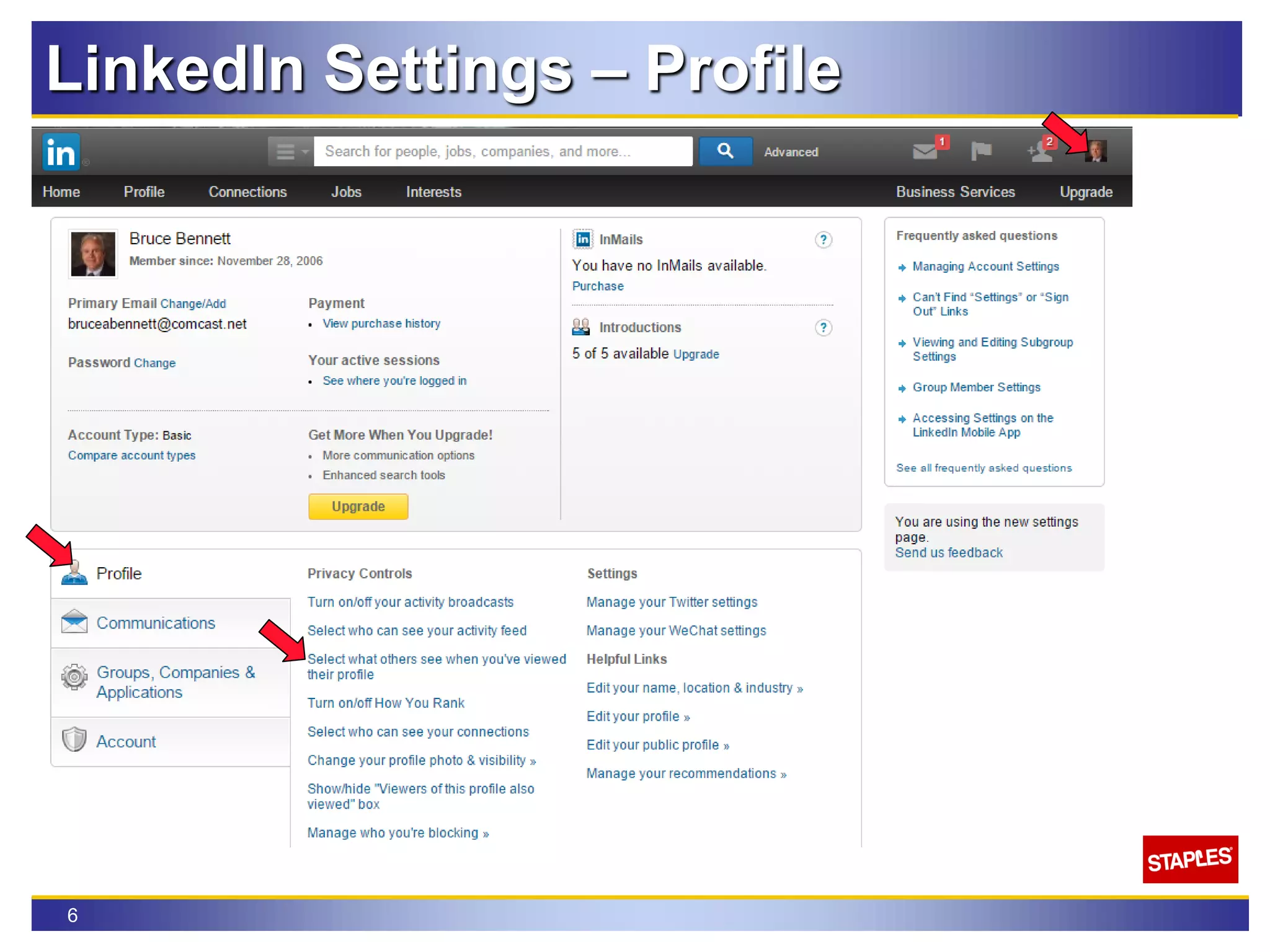 6
LinkedIn Settings – Profile
 