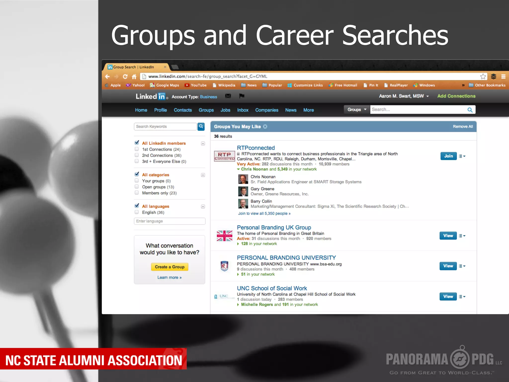 Groups and Career Searches
 