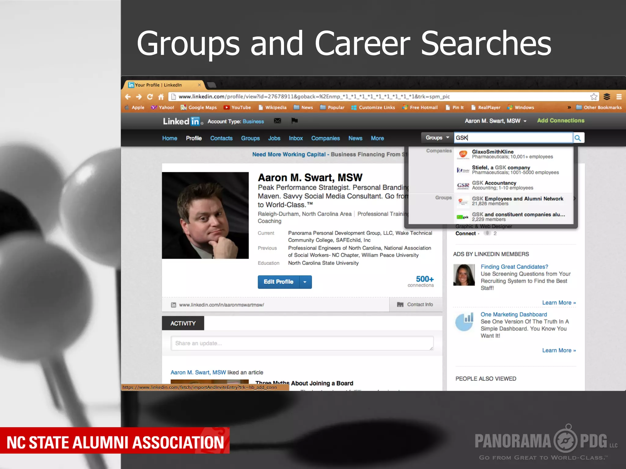 Groups and Career Searches
 