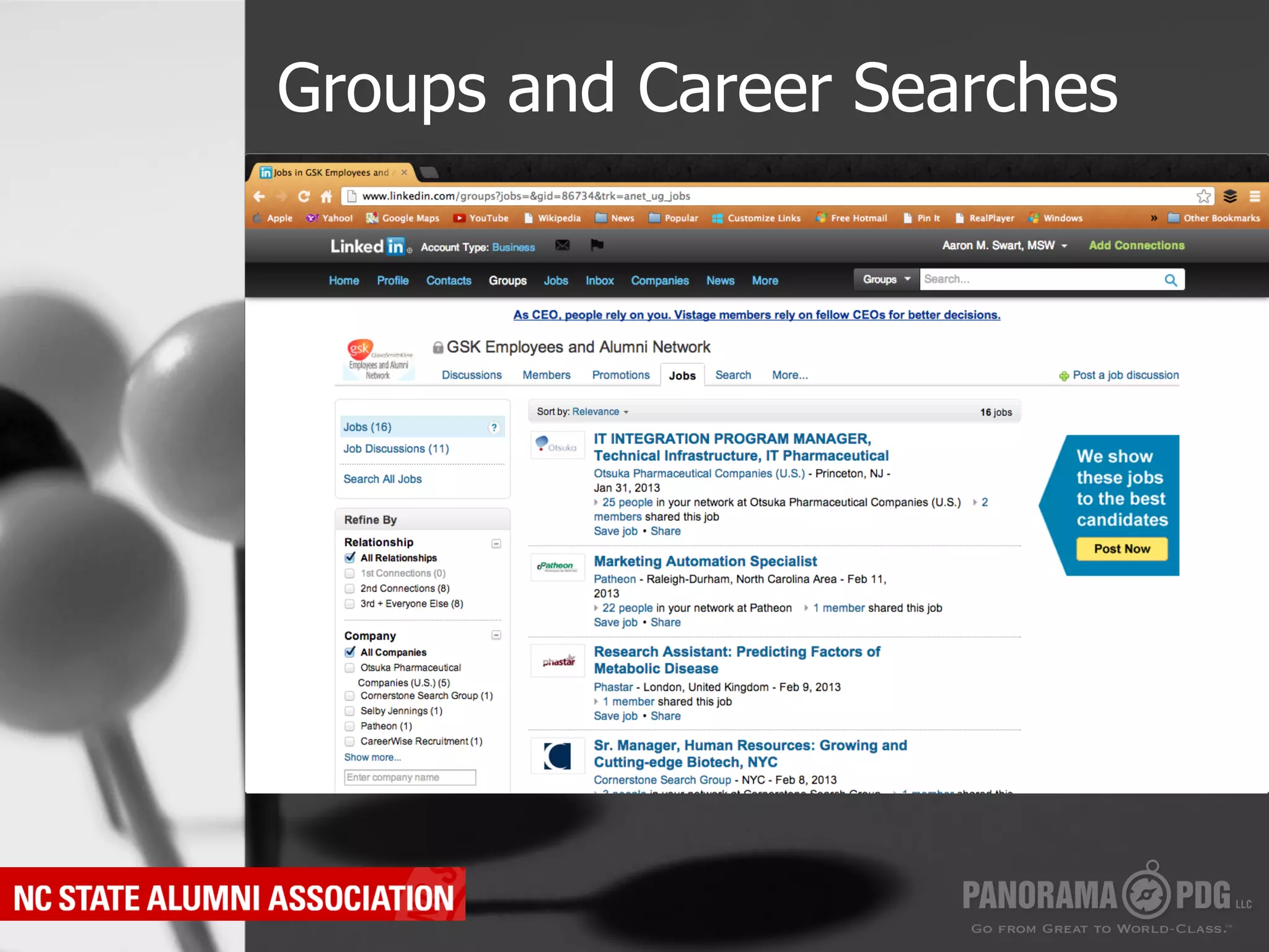 Groups and Career Searches
 