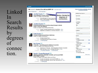 Linked
In
Search
Results
by
degrees
of
connec
tion.
 