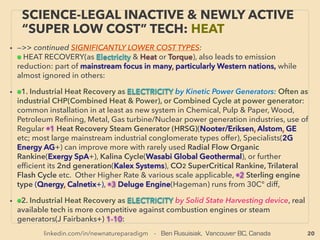 20
SCIENCE-ACCEPTED “FREE ENERGY”
13 TRIBO TENG II COMMERCIALIZATION
• —>>cont: FREE ENERGY TYPES; ■ Micro Harvesters: ■7 TriboElectric (TENG):
Initially there was a major technical challenge: power could not be used as is for
micro device since power is generated as AC(alternative current) and intermittent,
hence required a battery/capacitor. But due to TENG's high voltage with low
amp(i.e. high impedance), there was problem to connect effectively with
capacitor(low impedance, hence lose most of power without storing).
• This impedance mismatch problem was solved by two capacitor system to run micro
device from non linear motions like intermittent human tapping, also deployed with
other tribo mechanics: Hybridizing with EM induction or piezo polymer etc(纳⽶新能
源有限公司+), 30x30cm walk-on people trafﬁc pad that costs $20, generates up to
10W by each step(Touchlight Innovations: Swa Pujari), Shifting business focus into
tribo from piezo type product line(北京微能高芯科技有限公司 +),
Wide range of tribo mechanics & functions has been successful at least
experimentally: Water inside pencil size TENG for human motion type non-linear
stimulation(Dong Sung Kim et al), Enclosed vibration harvester functionable under
water or in snow, Cylindrical rotating types, Transparent version to generate power
from rain drops to complement solar cell to maintain electricity generatin during rain
day & night(Li Zheng et al). Some organizations focus on trying out new applications
in commercialized environment including low maintenance air ﬁlter(Beijing Institute
of Nanoenergy & Nanosystems: Zhong Lin Wang - 王中林). -->>cont:
 