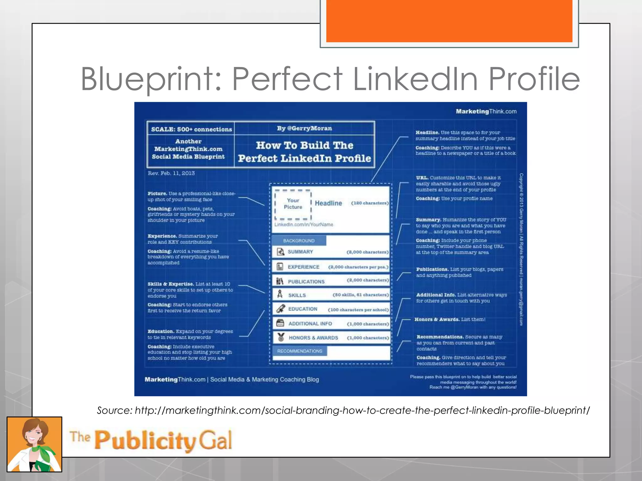 Blueprint: Perfect LinkedIn Profile




 Source: http://marketingthink.com/social-branding-how-to-create-the-perfect-linkedin-profile-blueprint/
 