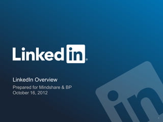 LinkedIn Overview
Prepared for Mindshare & BP
October 16, 2012




                              1
 