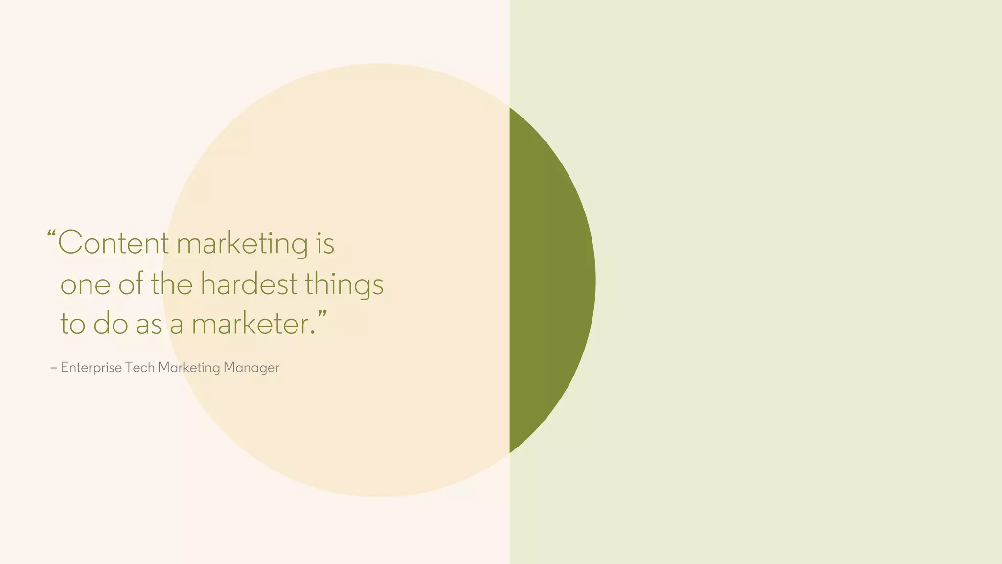 “Content marketing is
one of the hardest things
to do as a marketer.”
– Enterprise Tech Marketing Manager
 