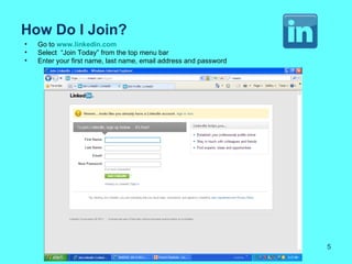 How Do I Join?
•   Go to www.linkedin.com
•   Select “Join Today” from the top menu bar
•   Enter your first name, last name, email address and password




                                                                   5
 