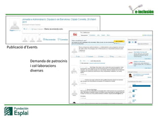 Crear grupsd’opinió.FCE: POSSIBILITATS EN LINKEDIN COM A EMPRESAPublicar EVENTS que poden veureelsteus contactes dins i fora de la tevaxarxaQualsevol ACTUALITZACIO del teu perfil és comunicada a la resta de contactesDEBATS onplantejar preguntes i compartir coneixement: et dónacredibilitat i t’identificacom a expert a la tevaàrea de coneixementMostrar elsúltims POSTS del teu BLOG a Wordpress al teu perfilIMATGE FCEIncorporar al teu perfil presentacions de Slideshare, incrementant la tevacredibilitat i clarificant la tevaàrea de coneixementsEnviar MAILS a molts contactes a l’hora (50 contactes)Publicar OFERTES DE FEINACrear GRUPS incrementant la tevavisibilitat entre contactes.Disposard’una gran BASE DE DADES de  contactes (persones i empreses)