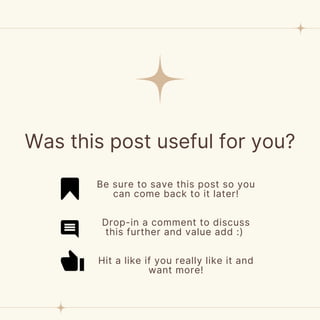 Be sure to save this post so you
can come back to it later!
Drop-in a comment to discuss
this further and value add :)
Hit a like if you really like it and
want more!
Was this post useful for you?
 