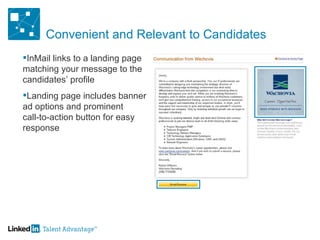 Convenient and Relevant to Candidates InMail links to a landing page  matching your message to the  candidates’ profile Landing page includes banner  ad options and prominent  call-to-action button for easy  response 