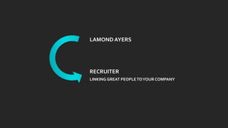 LAMOND AYERS

RECRUITER
LINKING GREAT PEOPLE TO YOUR COMPANY

 