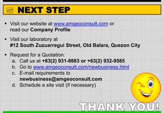  STAFF & ASSOCIATESCONSULTANTS  Alexis A. AcasioPh.D. in Geotechnical Engineering, University of Tokyo, Japan Mark Albert H. ZarcoPh.D. in Geotechnical Engineering, Virginia State University, USA  Brian B. TanM.S. in Geotechnical Eng, Massachusetts Institute of Technology, Cambridge   Emmanuel A. VargasM.S. in Engineering (Soils), Asian Institute of Technology, Thailand  Roy Anthony C. LunaM.S. in Geotechnical Engineering, University of the Philippines, Diliman  