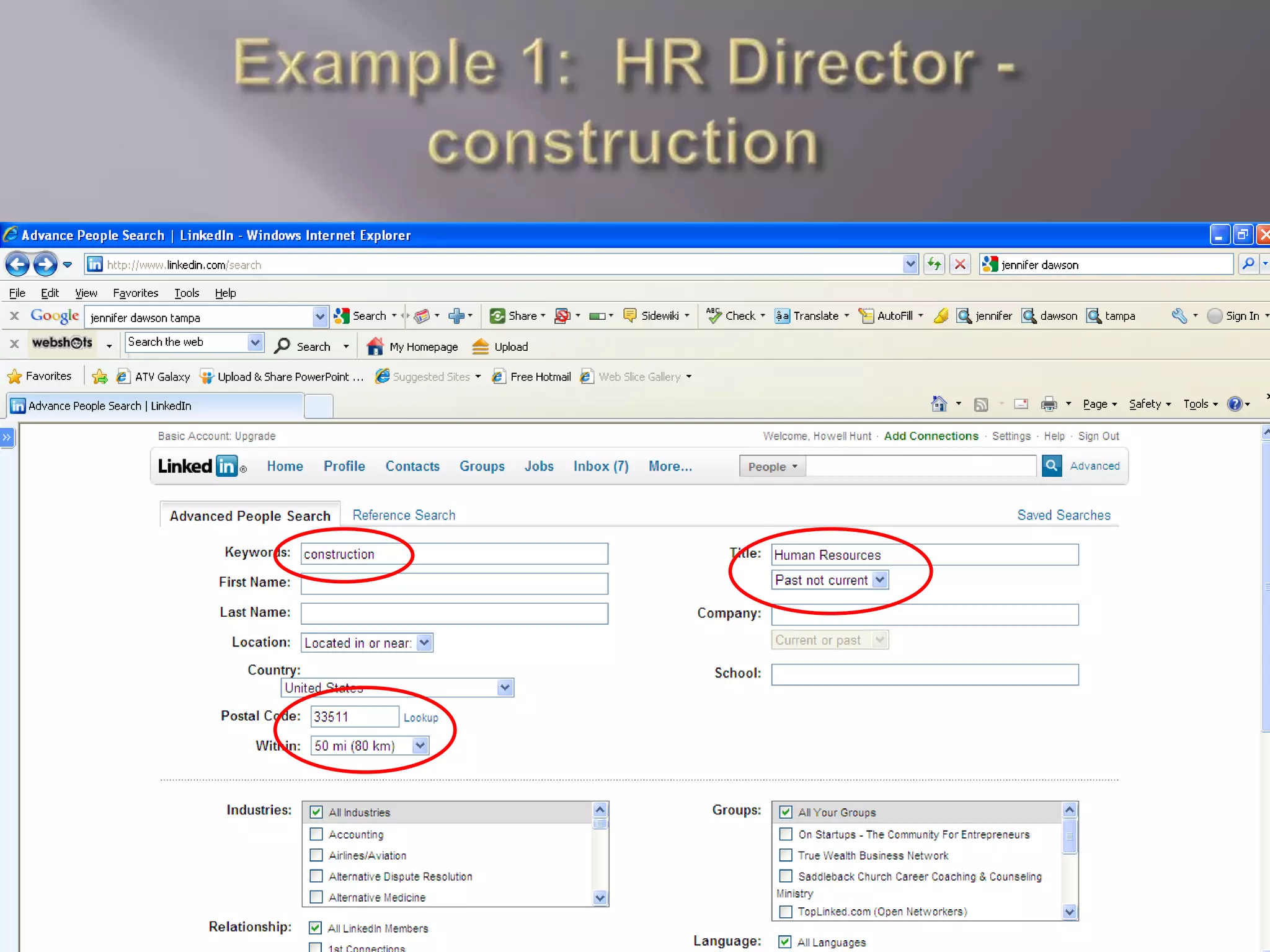 Example 1:  HR Director - construction