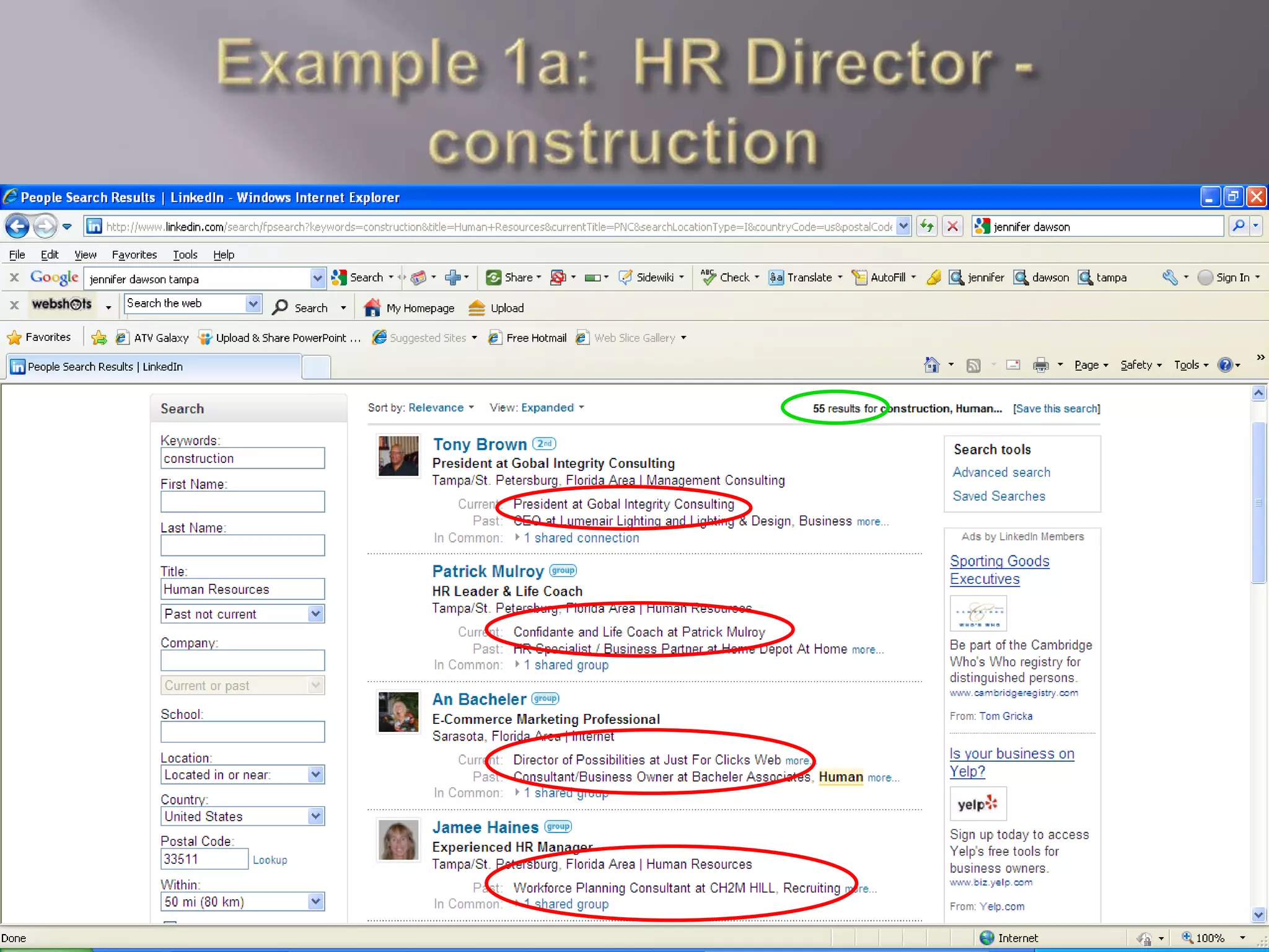 Example 1a:  HR Director - construction