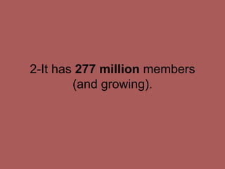 2-It has 277 million members
(and growing).
 