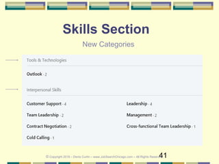 41
Skills Section
New Categories
© Copyright 2018 – Denis Curtin – www.JobSearchChicago.com – All Rights Reserved
 