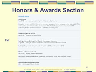 40
Honors & Awards Section
Do
© Copyright 2020 – Denis Curtin – www.JobSearchChicago.com – All Rights Reserved
 