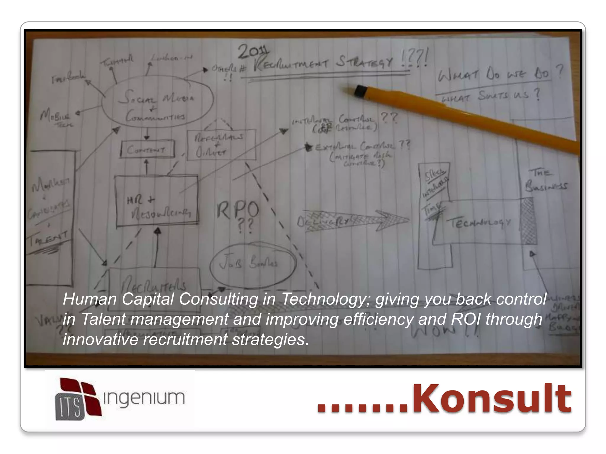 Human Capital Consulting in Technology; giving you back control in Talent management and improving efficiency and ROIthrough innovative recruitment strategies. .......Konsult