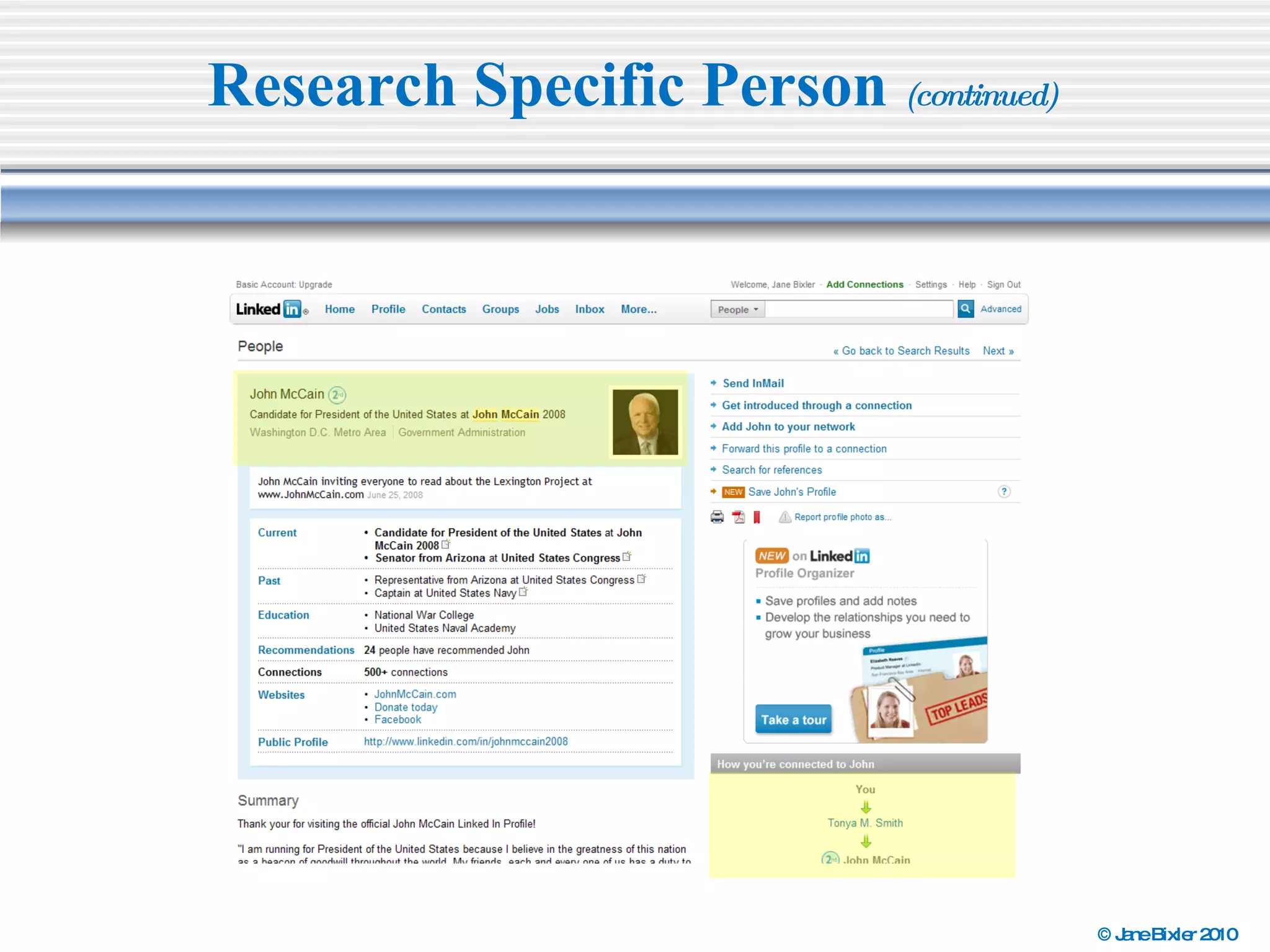 Research Specific Person  (continued) 