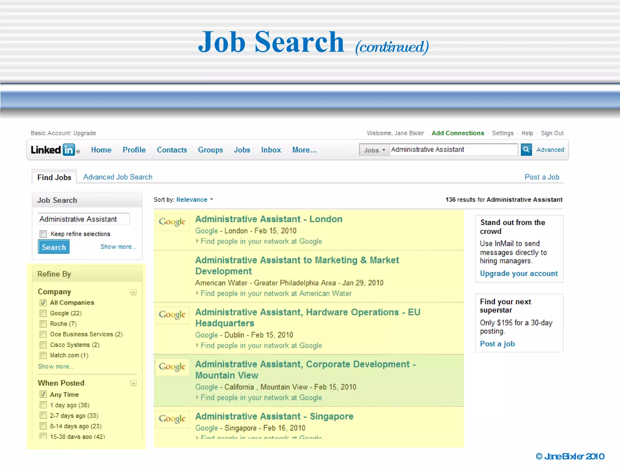 Job Search  (continued) 