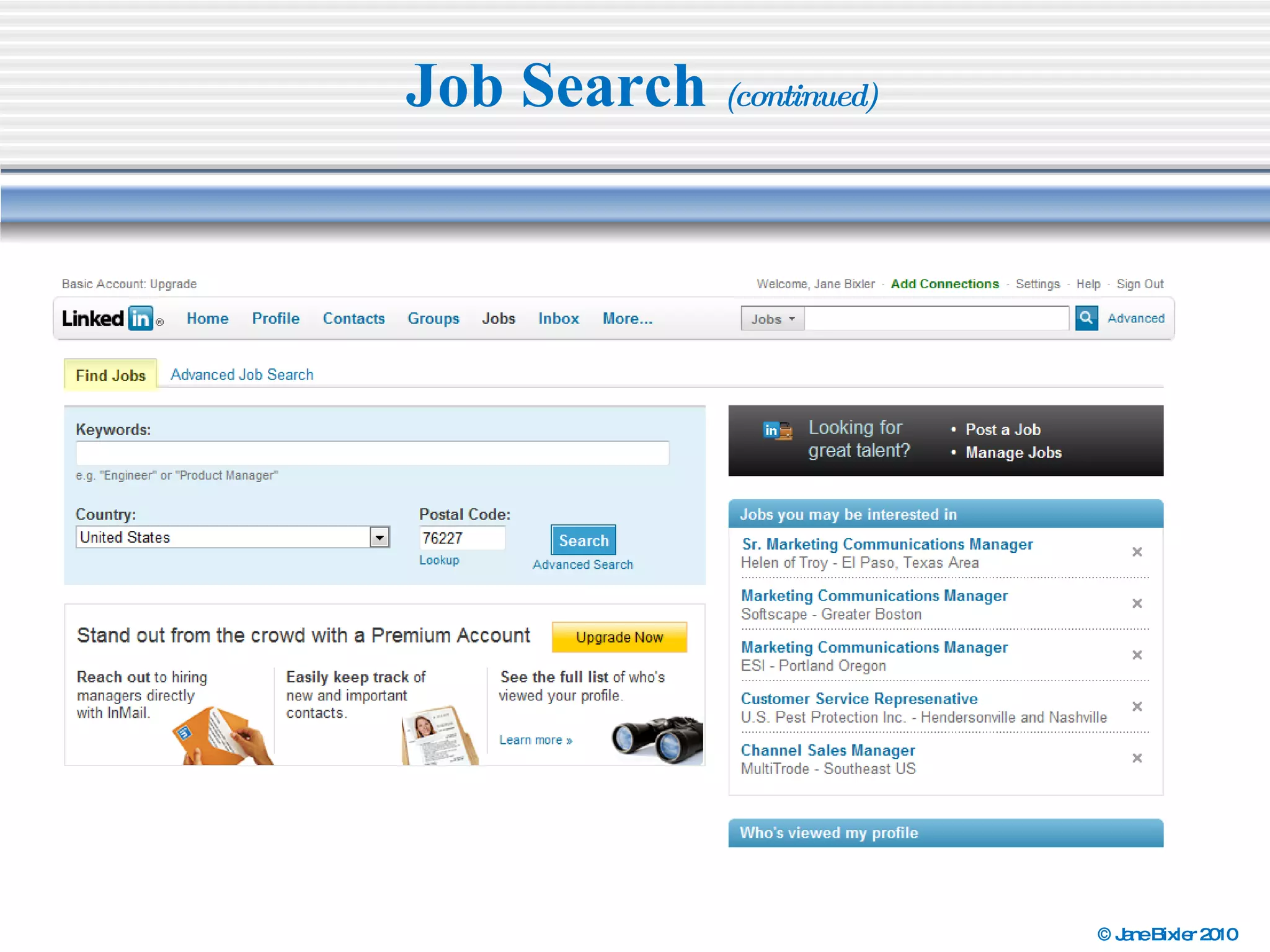 Job Search  (continued) 