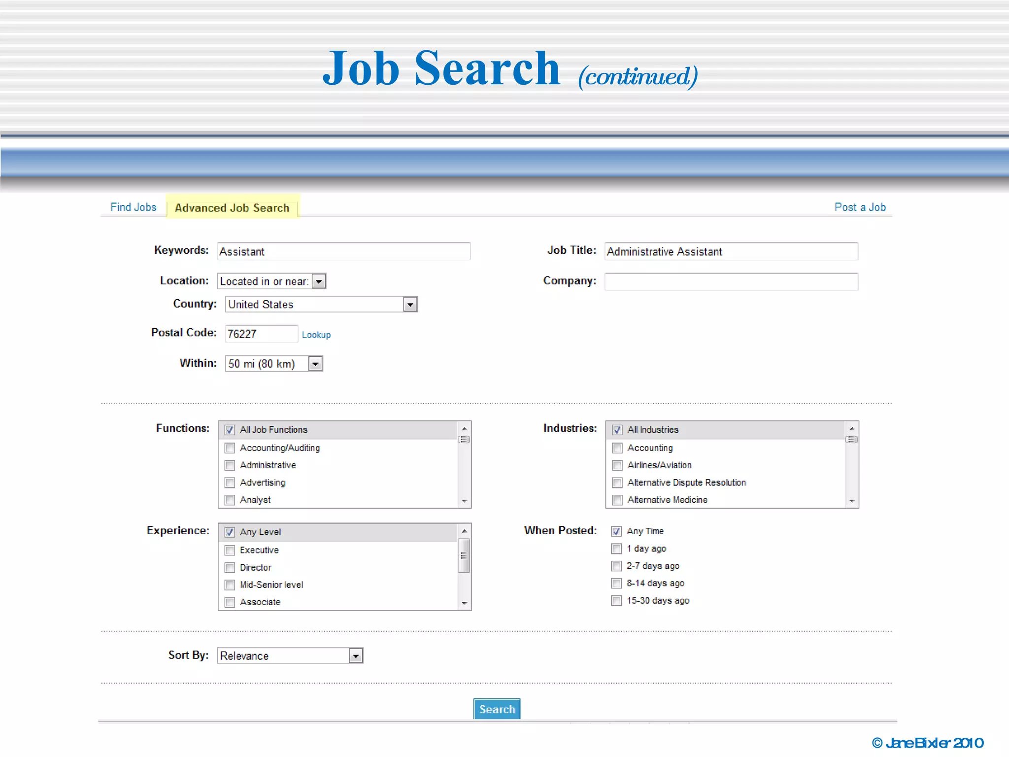 Job Search  (continued) 