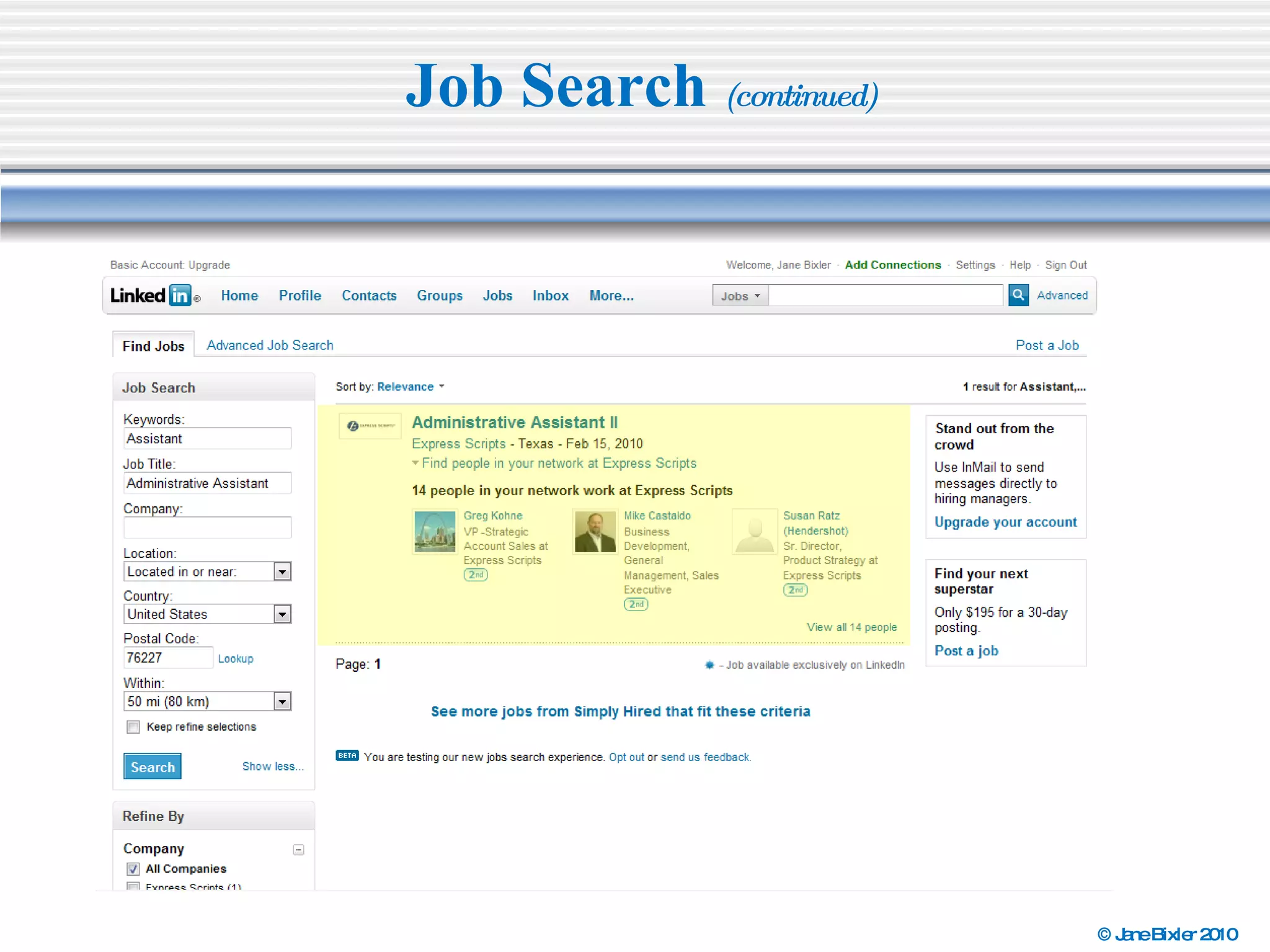 Job Search  (continued) 