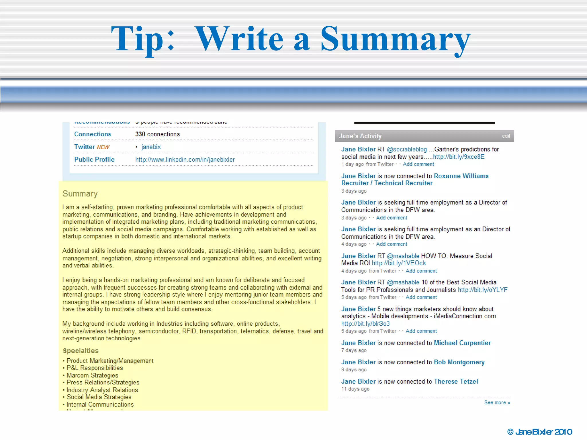 Tip:  Write a Summary 