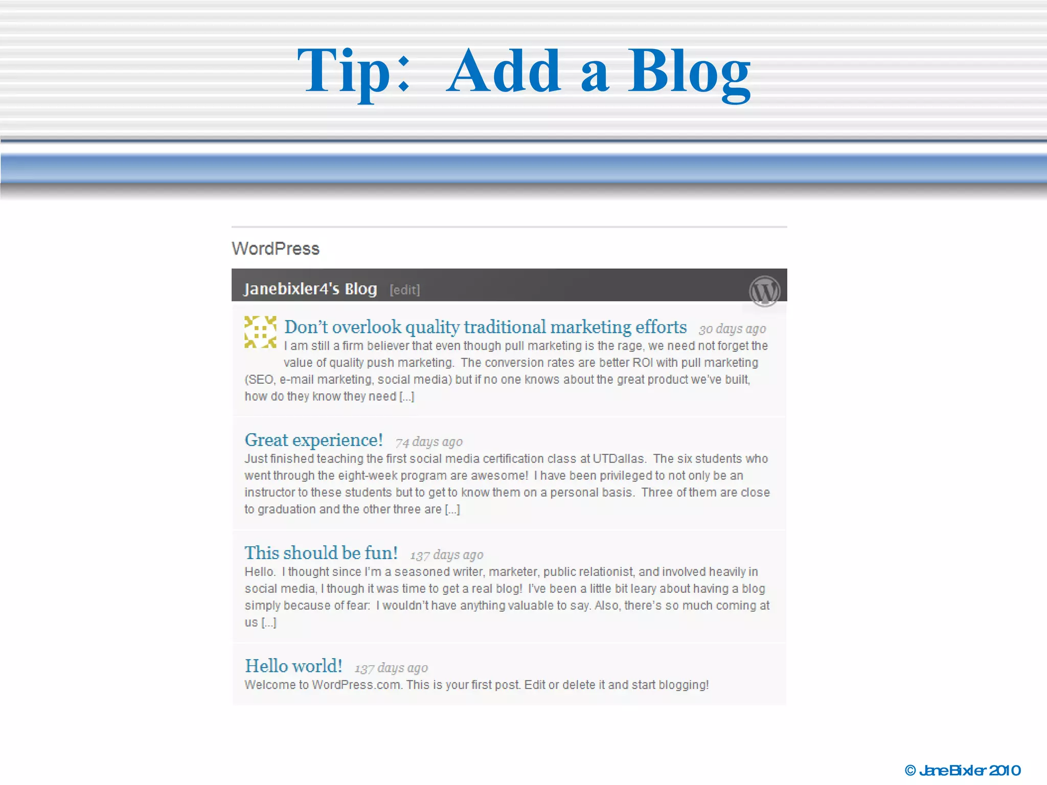 Tip:  Add a Blog 