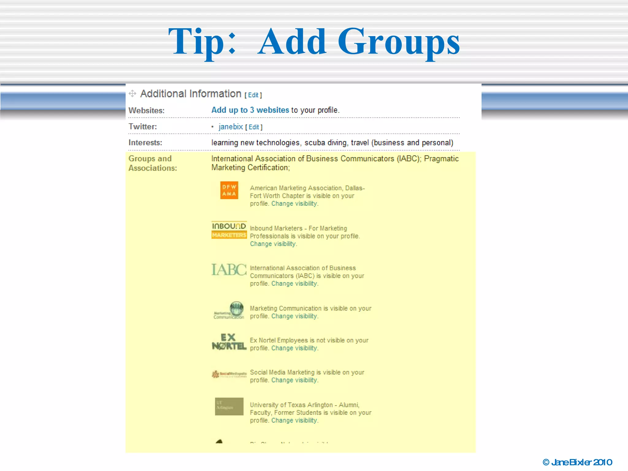Tip:  Add Groups 