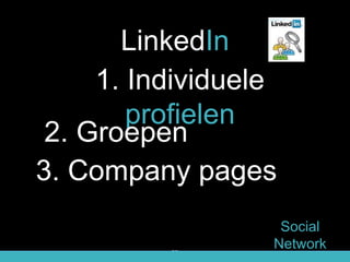 22
LinkedIn
Social
Network
#04 > LinkedIn
1. Individuele
profielen
2. Groepen
3. Company pages
 