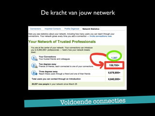 De kracht van jouw netwerk
Voldoende connecties
 