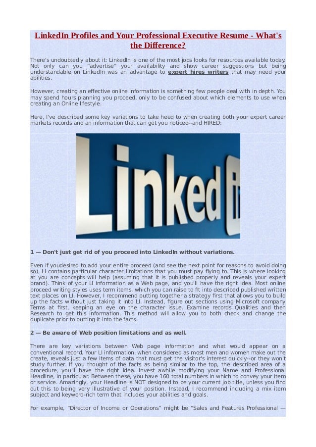 Professional Or Executive Resume Whats The Difference >> Linked In Profiles And Your Professional Executive Resume What S Th Professional Or Executive Resume Whats The Difference >> Linked In Profiles And Your Professional Executive Resume What S Th