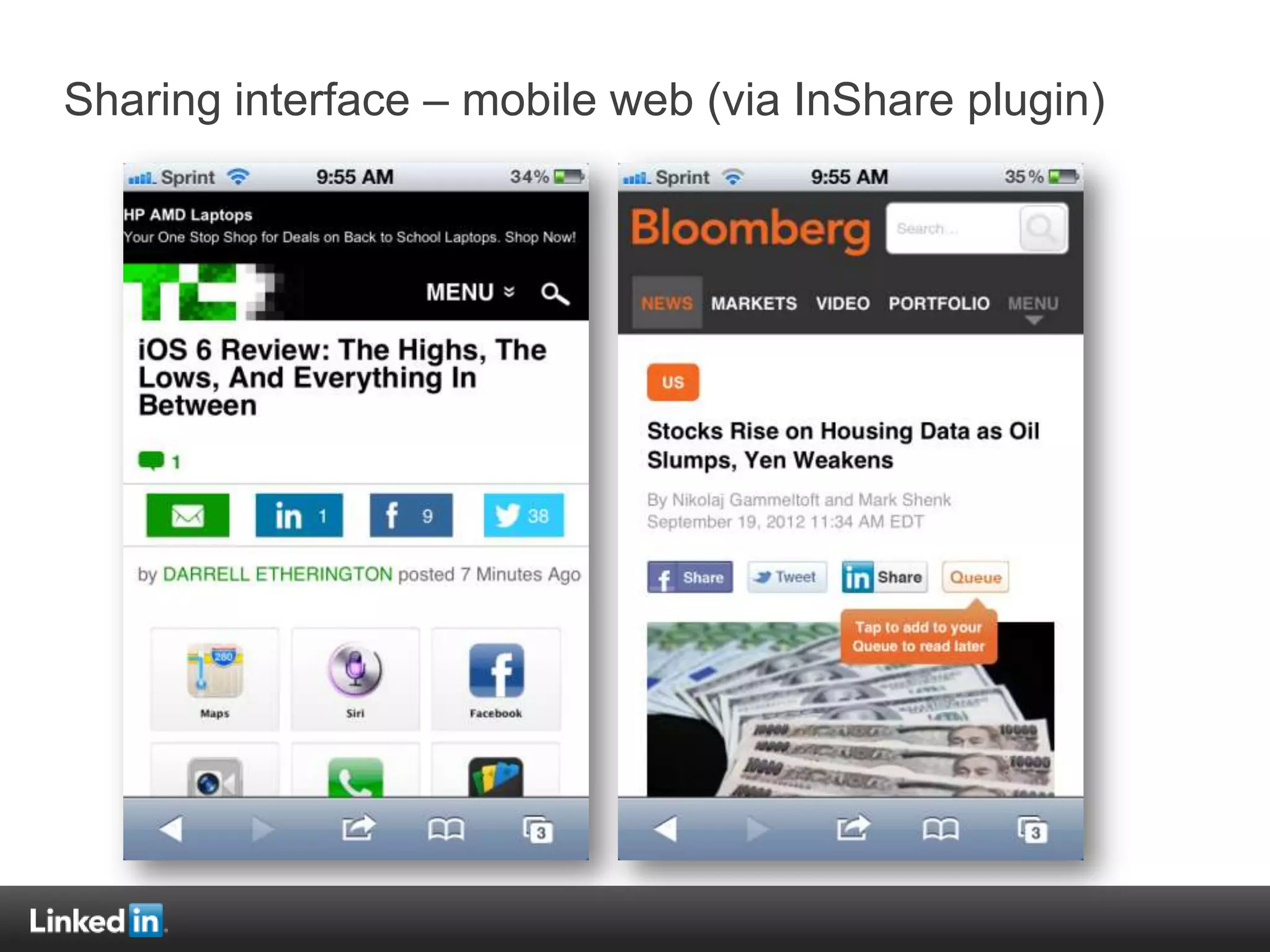 Sharing interface – mobile web (via InShare plugin)
 