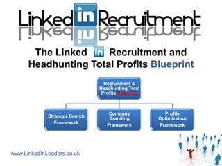 The Linked     Recruitment and
      Headhunting Total Profits Blueprint
                                  Recruitment &
                                Headhunting Total
                                 Profits Blueprint



                                    Company            Profile
             Strategic Search
                                    Branding         Optimization
                Framework
                                   Framework         Framework




www.LinkedInLeaders.co.uk
 