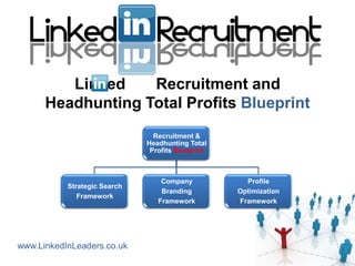 Linked    Recruitment and
      Headhunting Total Profits Blueprint
                                Recruitment &
                              Headhunting Total
                               Profits Blueprint



                                  Company            Profile
           Strategic Search
                                  Branding         Optimization
              Framework
                                 Framework         Framework




www.LinkedInLeaders.co.uk
 