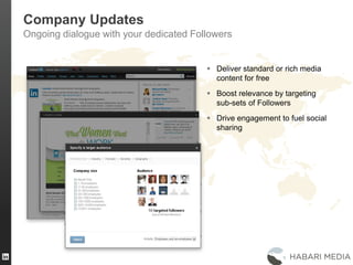 28
Company Updates
Ongoing dialogue with your dedicated Followers
 Deliver standard or rich media
content for free
 Boost relevance by targeting
sub-sets of Followers
 Drive engagement to fuel social
sharing
 