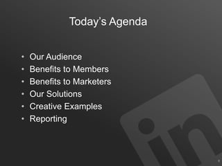 Today’s Agenda
6
• Our Audience
• Benefits to Members
• Benefits to Marketers
• Our Solutions
• Creative Examples
• Reporting
 