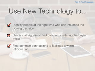 Use New Technology to…
Identify people at the right time who can influence the
buying decision
Use social triggers to find...