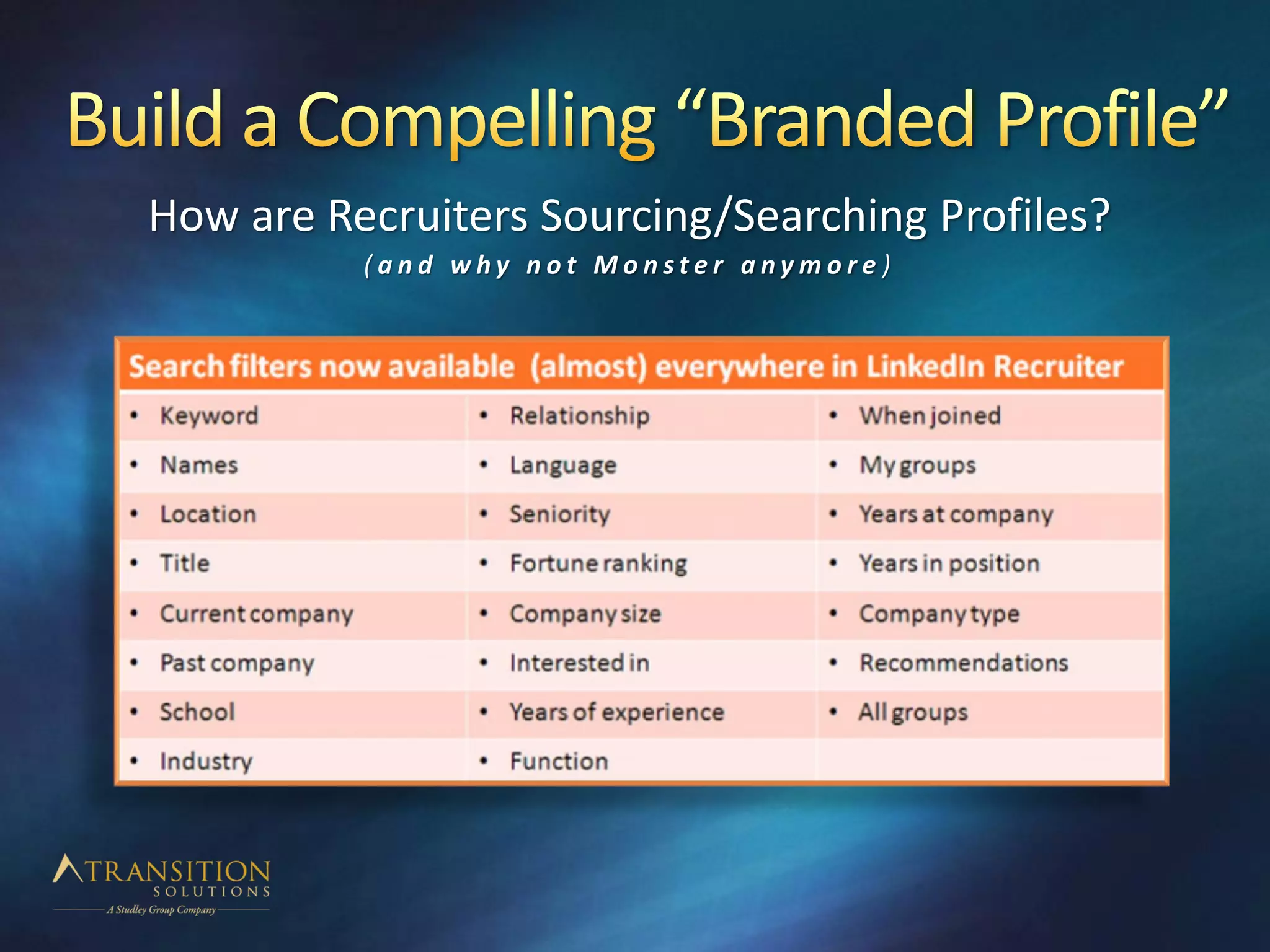 How are Recruiters Sourcing/Searching Profiles?
( a n d w h y n o t M o n s t e r a n y m o r e )
 