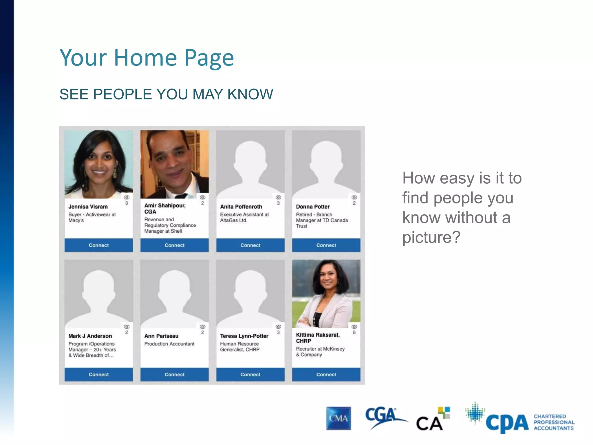 Your Home Page
HEADER: NAVIGATION, UPDATES, CREATE CONTENT
 