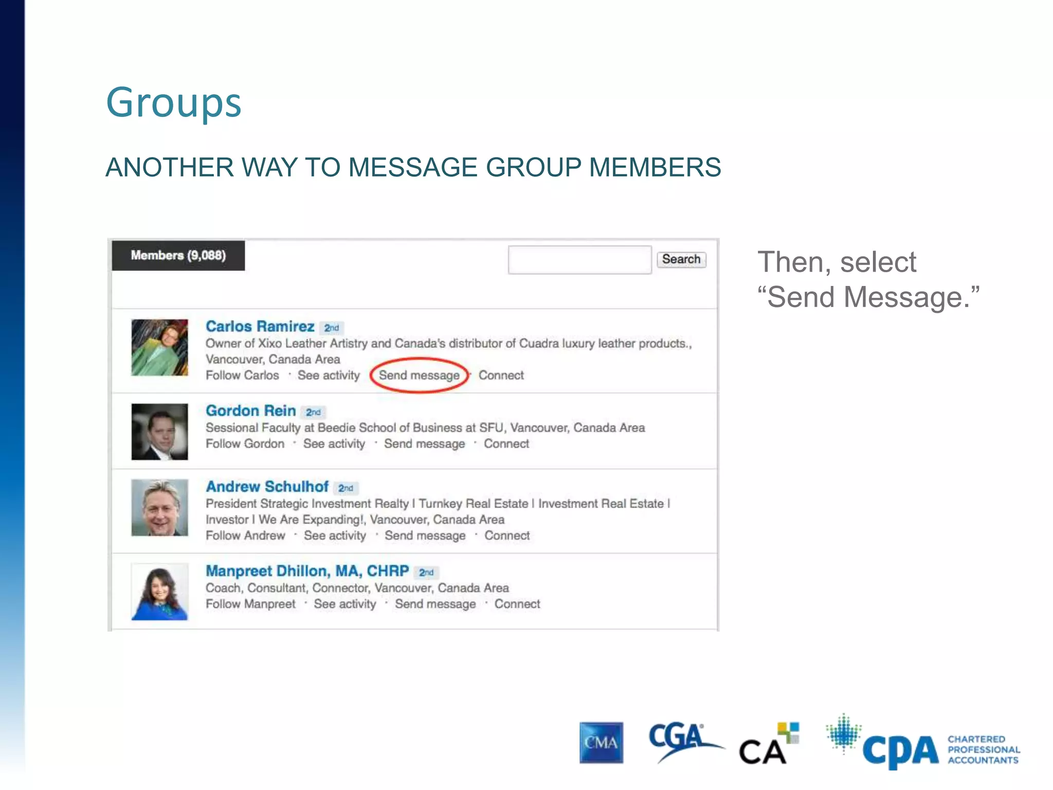 Groups
ORIGINAL POST ON GROUP PAGE
Posts often
include links to
external content
(articles, info-
graphics, etc.)
There are multiple
options for
interacting with
the poster.
 