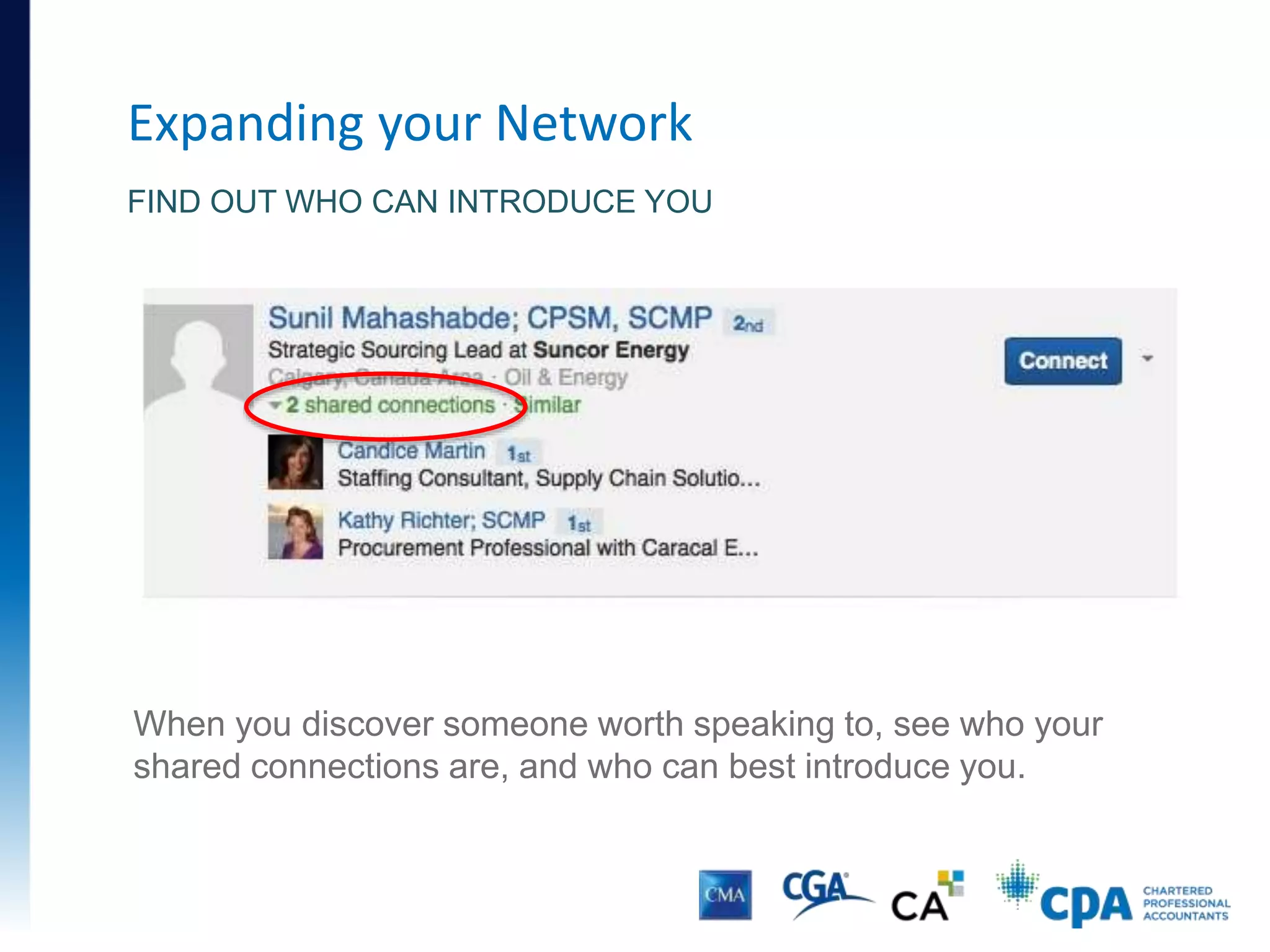 Expanding your Network
RESEARCH ON THE CORPORATE PAGE
 