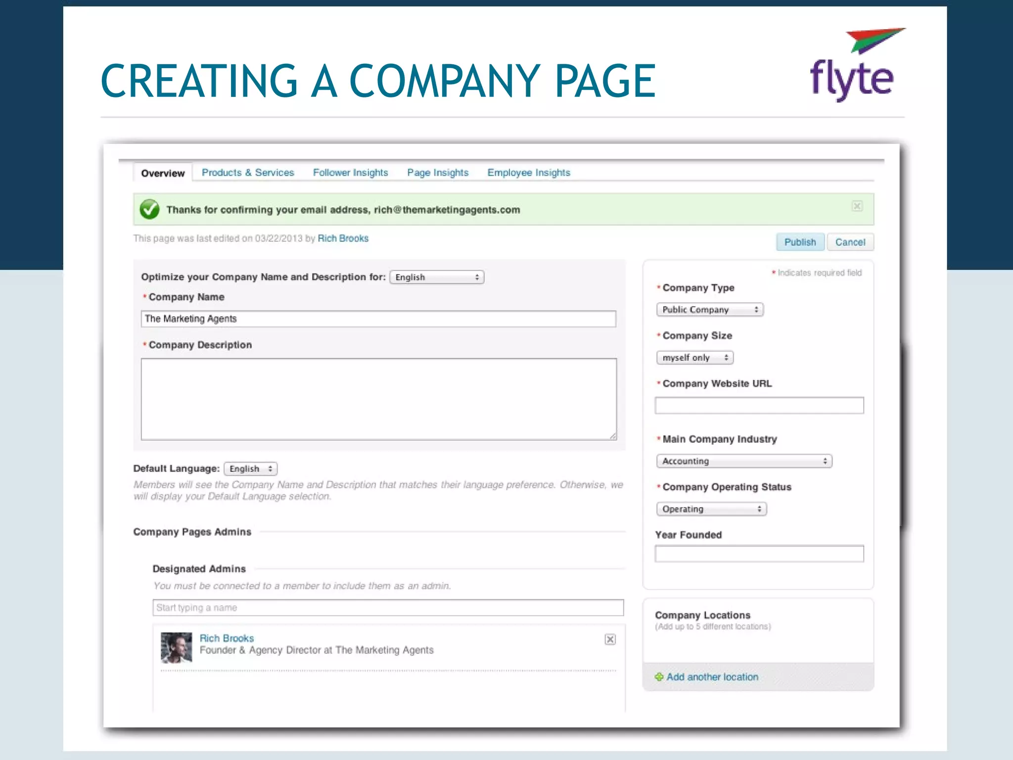 CREATING A COMPANY PAGE
 