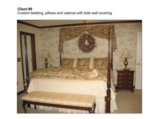 Client #9   Custom bedding, pillows and valance with toile wall covering 