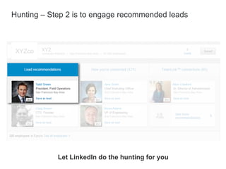 Let LinkedIn do the hunting for you
Hunting – Step 2 is to engage recommended leads
 