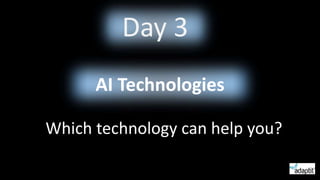 AI Technologies
Day 3
Which technology can help you?
 