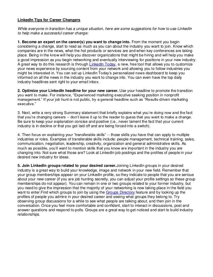 linkedin tips for career changers pdf tips for career change